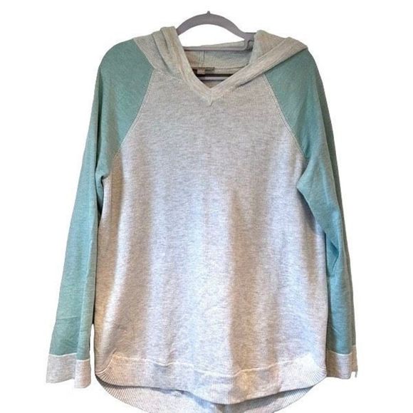 Evolution by Cyrus Sea Foam Green Gray Soft Mixed Knit Hoodie Sweater — SZ L EUC - Picture 1 of 12